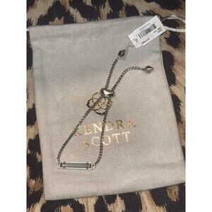 NWT Kendra Scott Stan Rhodium Slide Adjustable Chain Bracelet in Slate Cats Eye